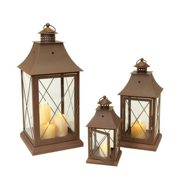 Yhior DS 11.5, 17 & 24 in. Metal & Glass Lantern - Set of 3 YH2106929
